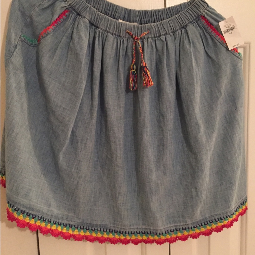 NWT GAP Kids denim skirt. Tassels/rainbow crochet